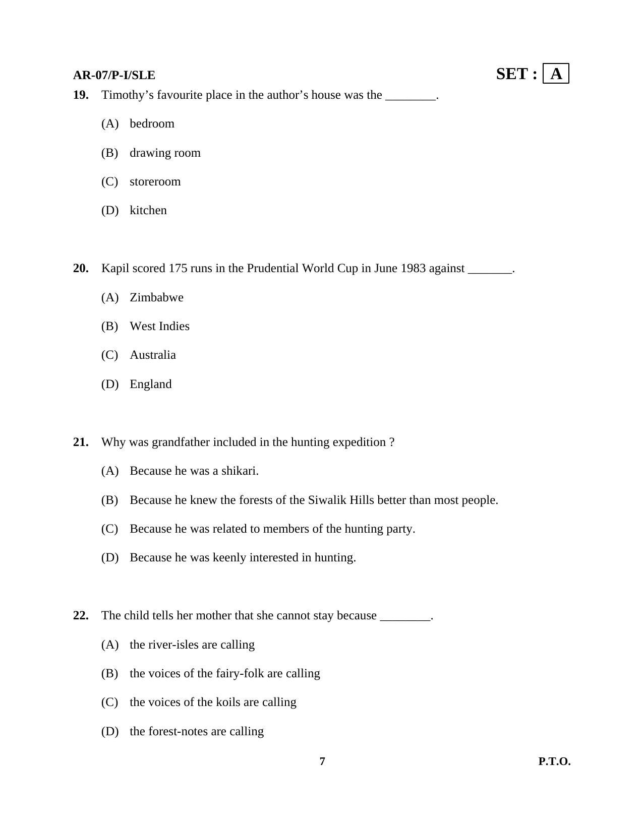 Odisha Class 10 English Part - I (Objective) 2014 Question Paper - Page 7