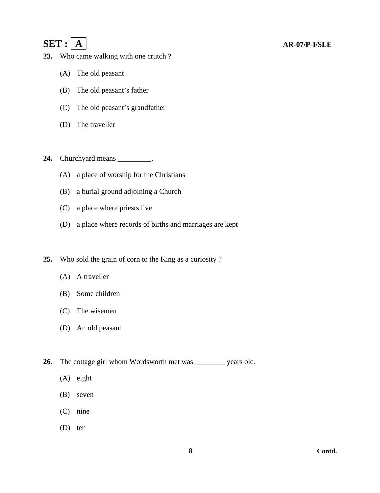 Odisha Class 10 English Part - I (Objective) 2014 Question Paper - Page 8