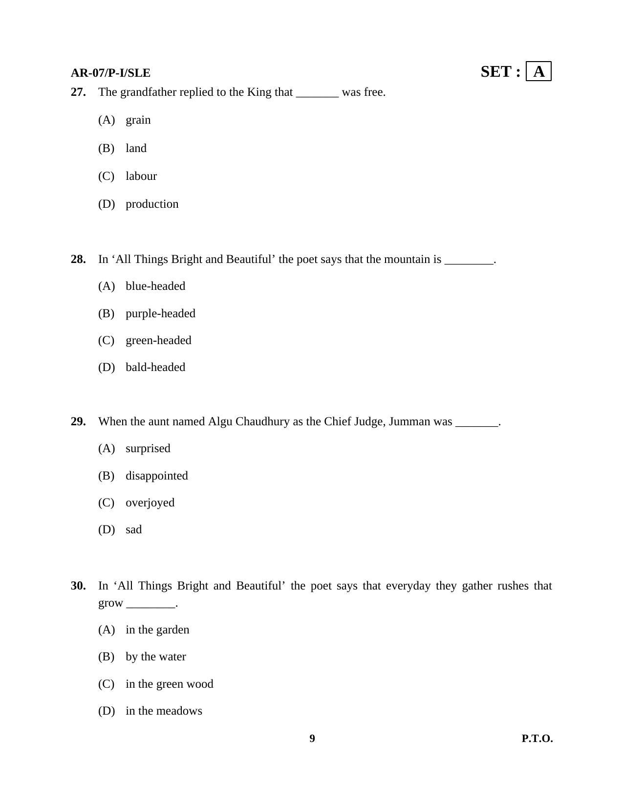 Odisha Class 10 English Part - I (Objective) 2014 Question Paper - Page 9