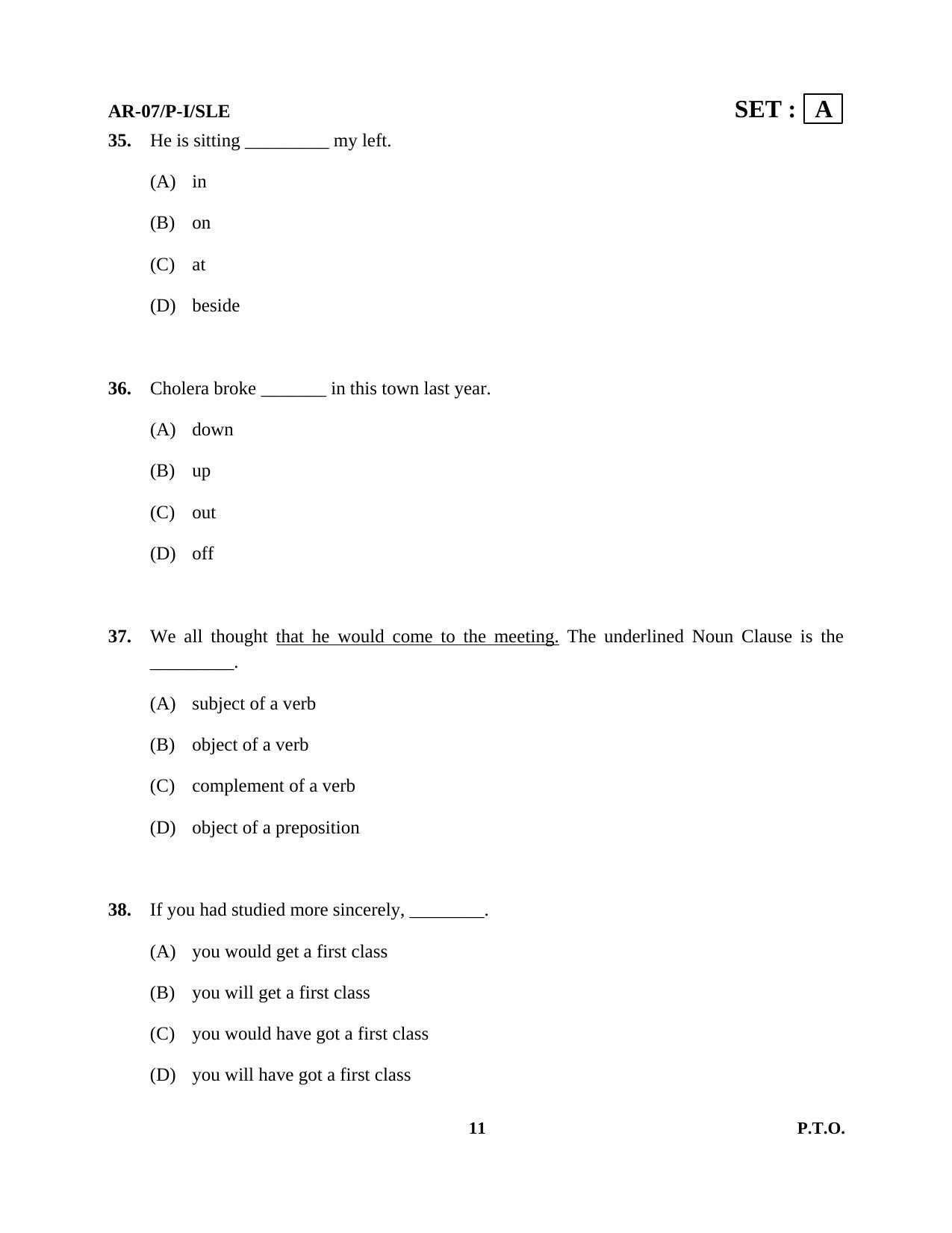 Odisha Class 10 English Part - I (Objective) 2014 Question Paper - Page 11