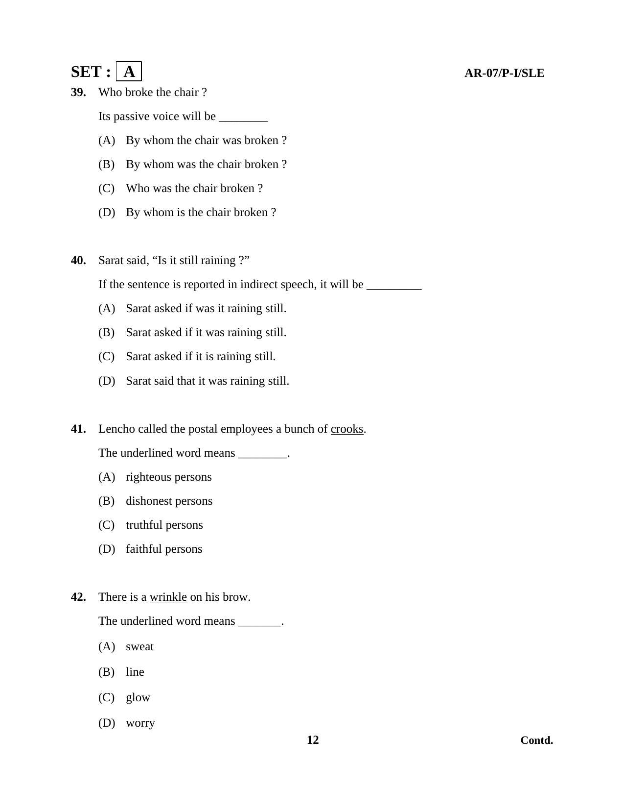 Odisha Class 10 English Part - I (Objective) 2014 Question Paper - Page 12