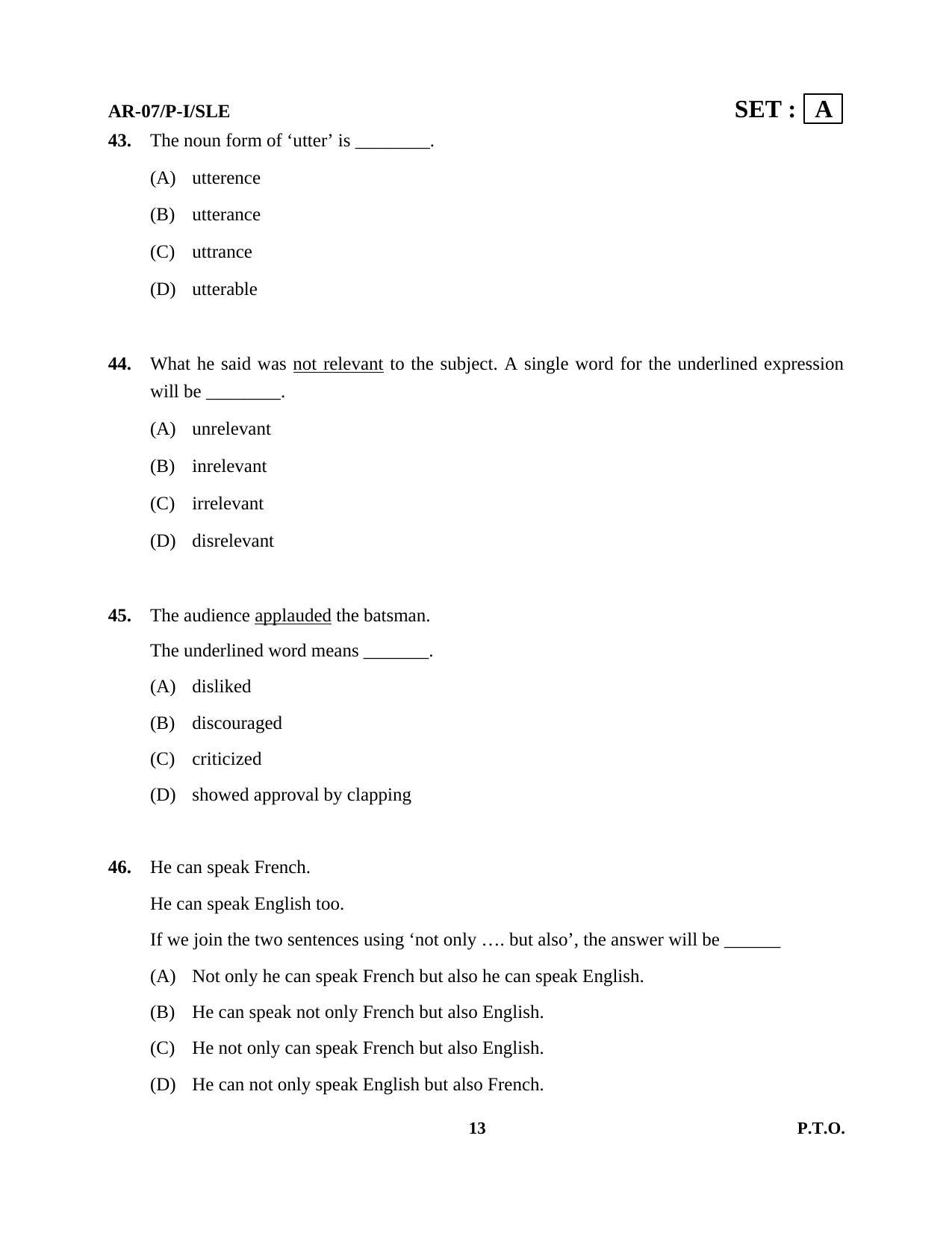 Odisha Class 10 English Part - I (Objective) 2014 Question Paper - Page 13