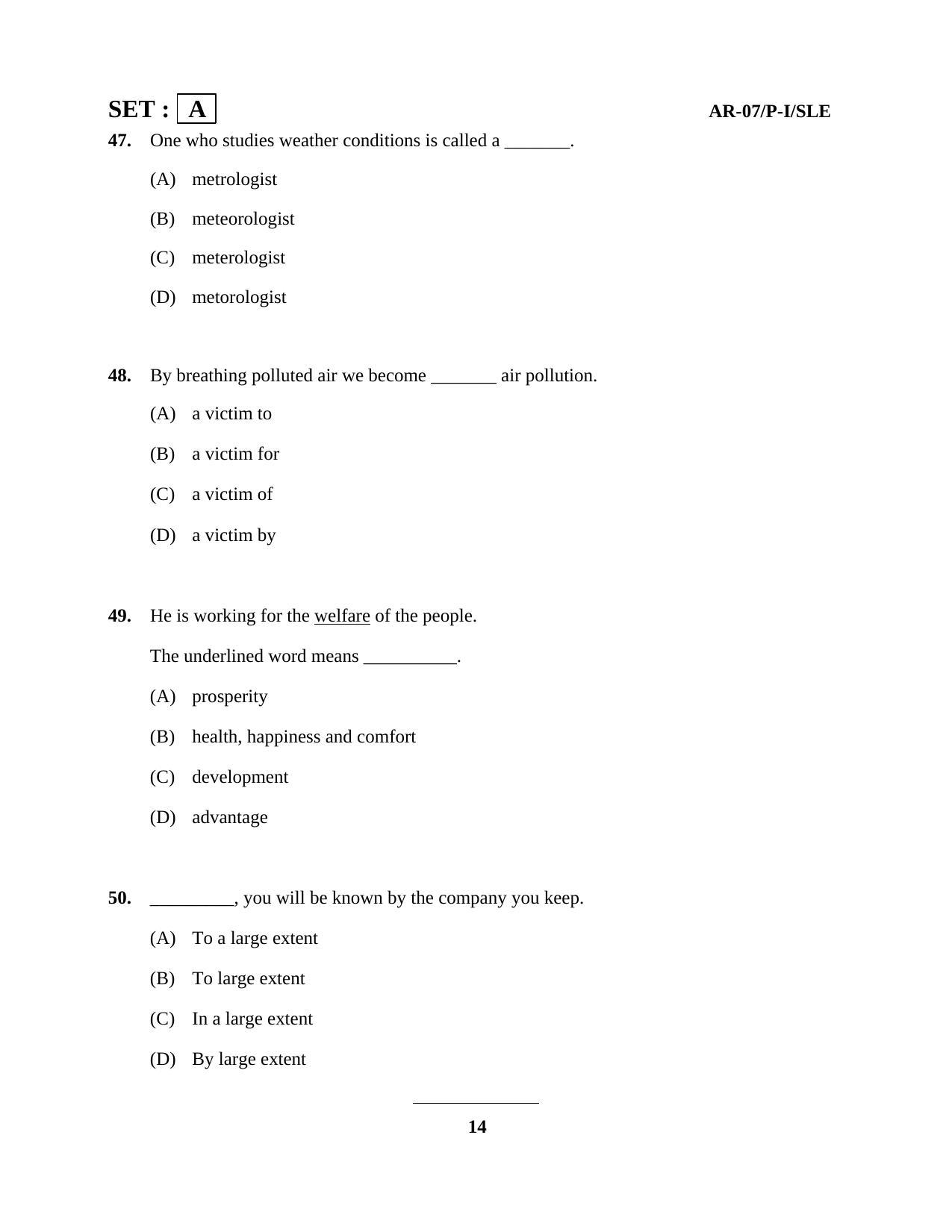Odisha Class 10 English Part - I (Objective) 2014 Question Paper - Page 14