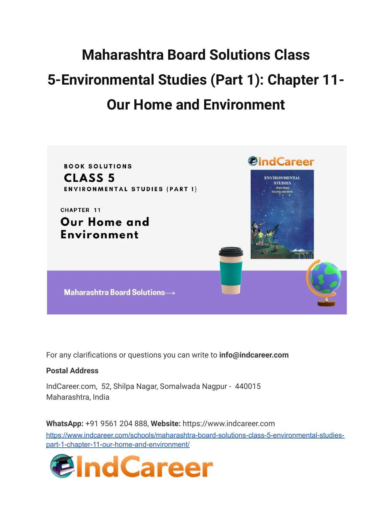 Maharashtra Board Solutions Class 5-Environmental Studies (Part 1): Chapter 11- Our Home and Environment - Page 1