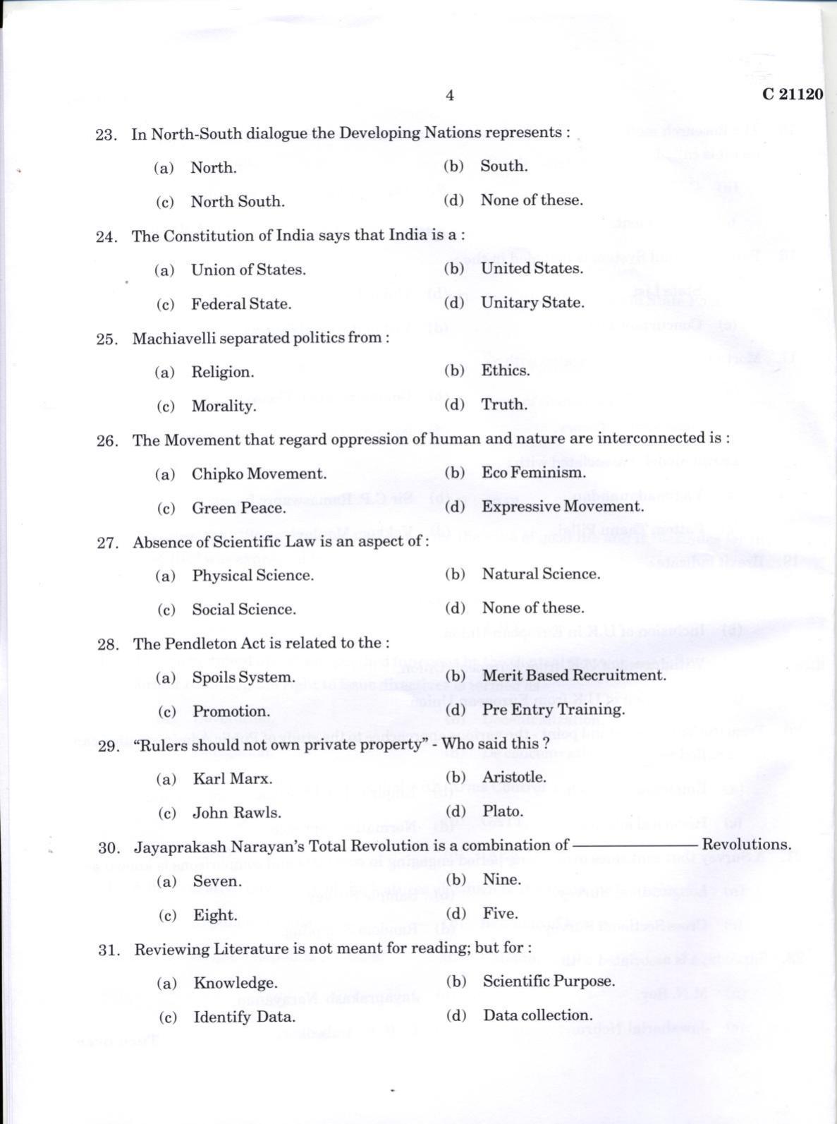 CUCAT 2022 M.A Political Science Question Paper - Page 4