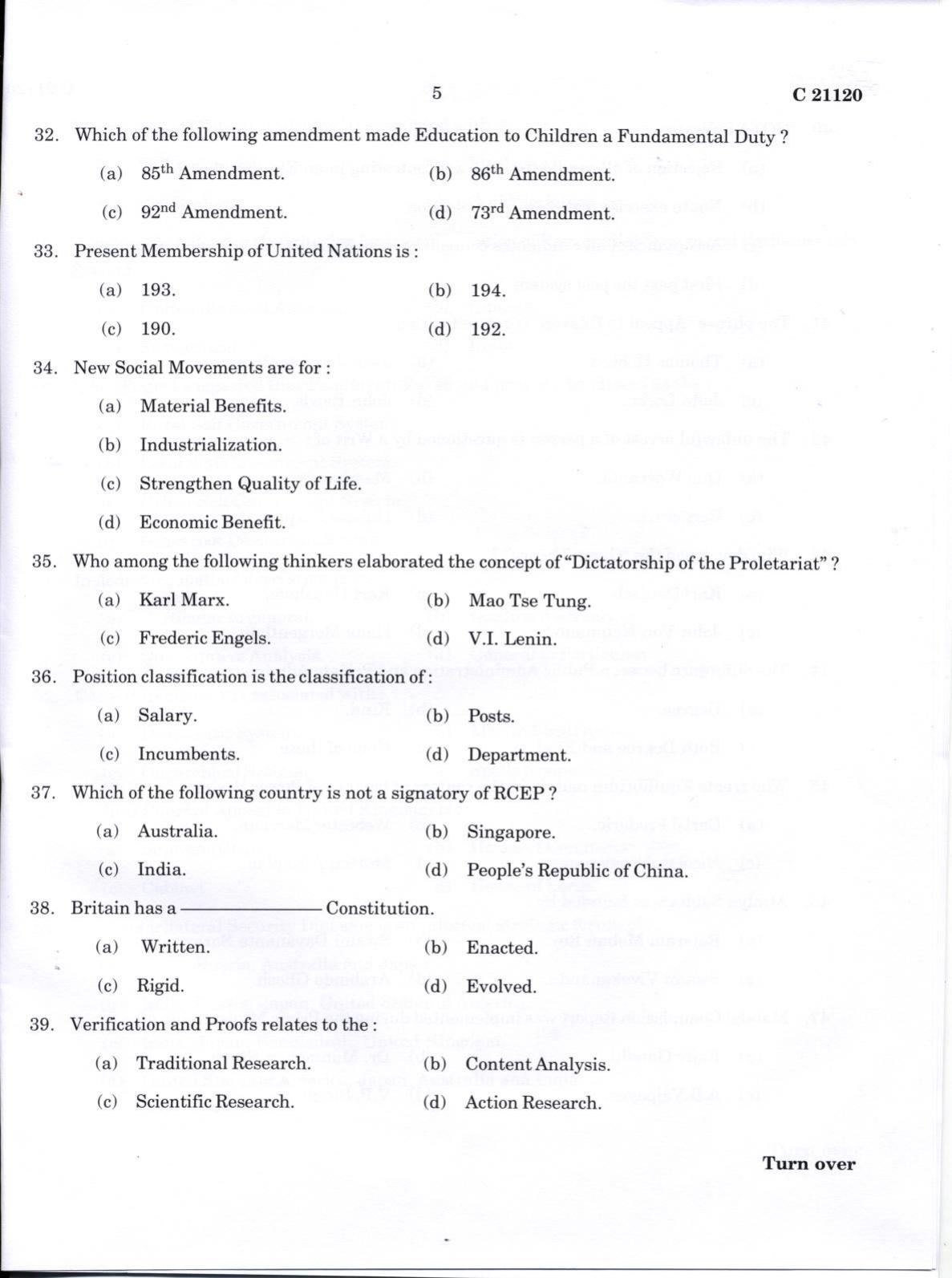 CUCAT 2022 M.A Political Science Question Paper - Page 5