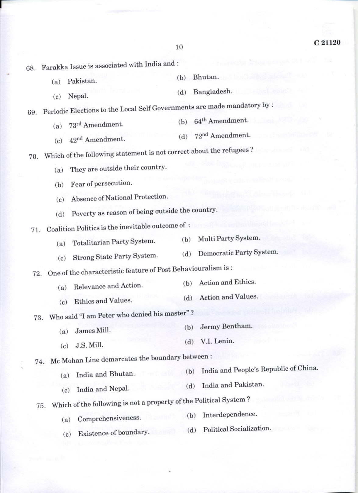 CUCAT 2022 M.A Political Science Question Paper - Page 10