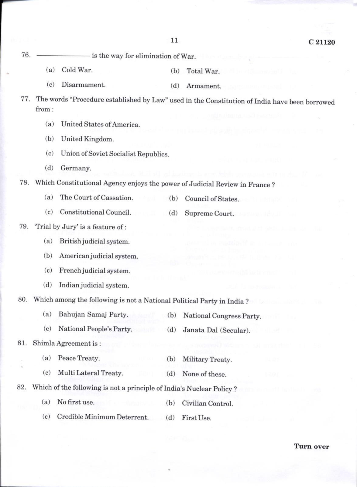 CUCAT 2022 M.A Political Science Question Paper - Page 11
