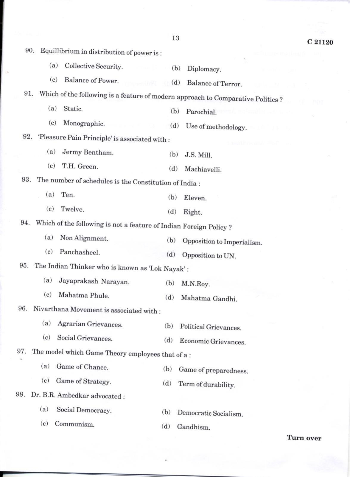 CUCAT 2022 M.A Political Science Question Paper - Page 13