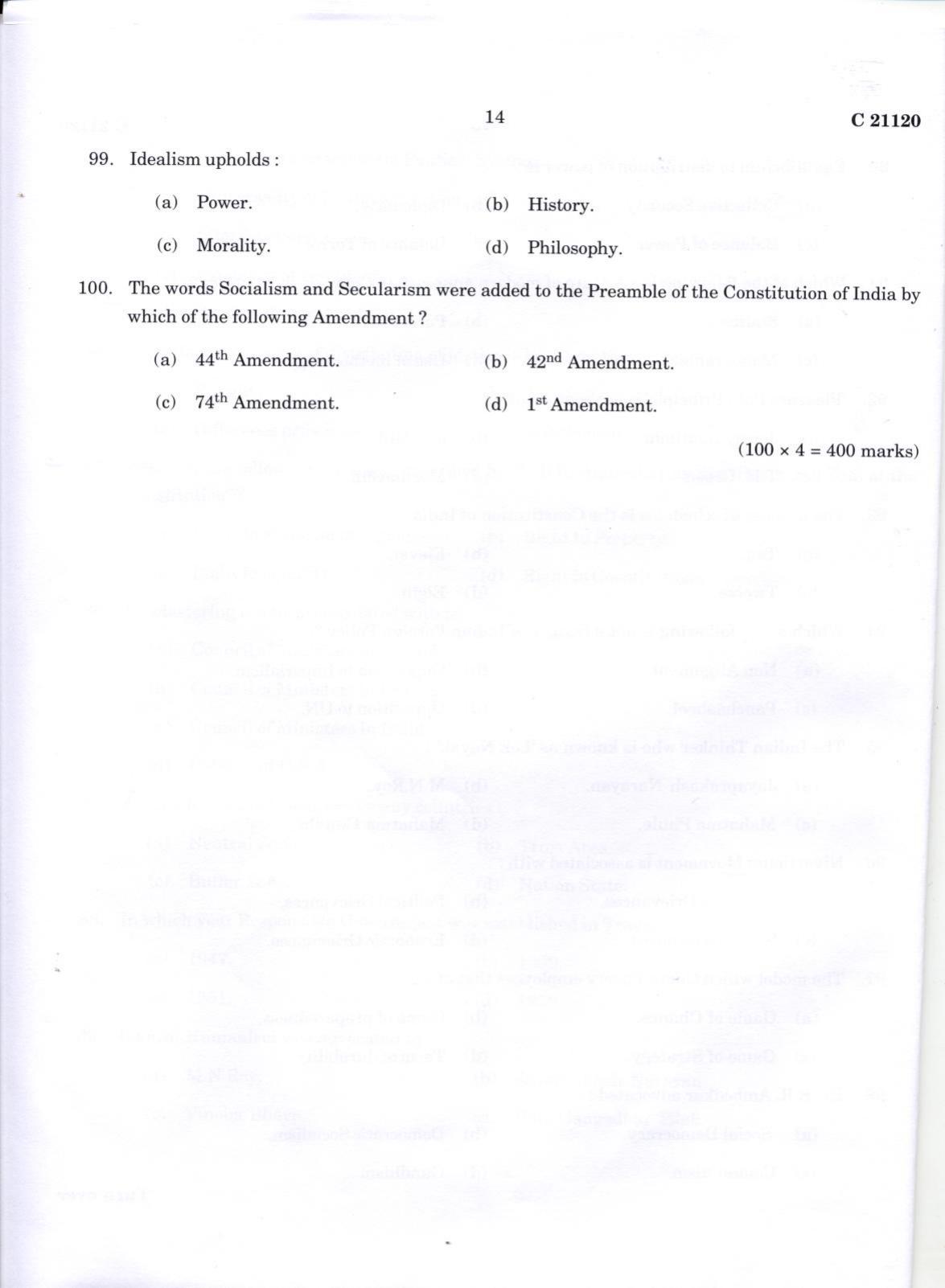 CUCAT 2022 M.A Political Science Question Paper - Page 14