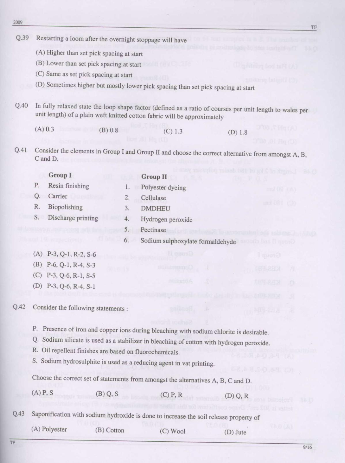 GATE 2009 Textile Engineering and Fibre Science (TF) Question Paper with Answer Key - Page 9