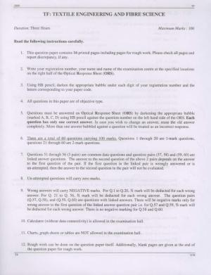 GATE 2009 Textile Engineering and Fibre Science (TF) Question Paper with Answer Key