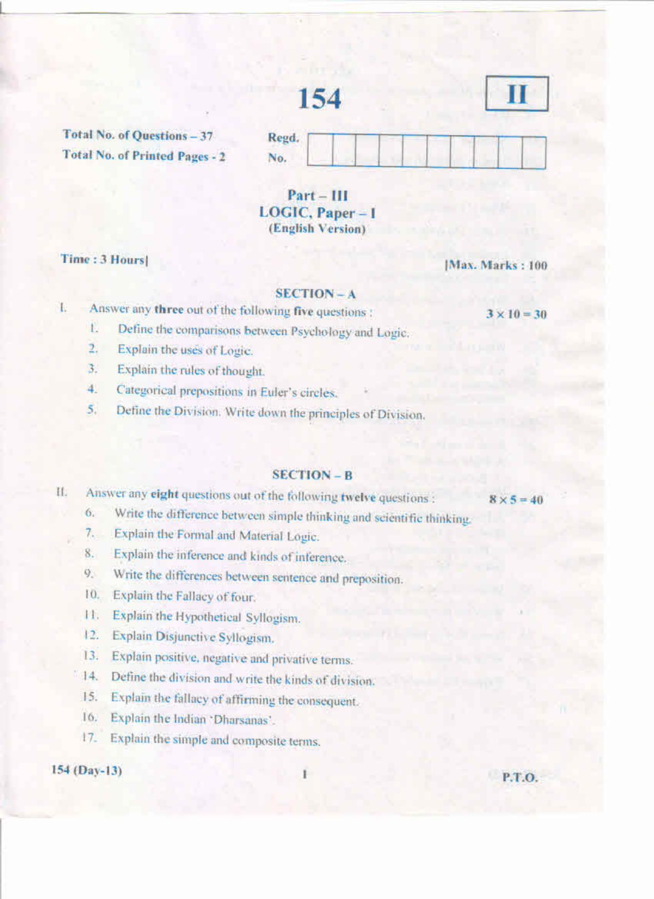 AP Inter 1st Year Logic-I (EM) May-2019-General Question Paper - Page 1