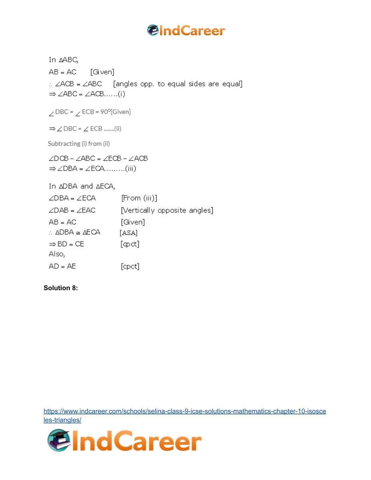 Selina Class 9 ICSE Solutions Mathematics : Chapter 10- Isosceles Triangles - Page 30
