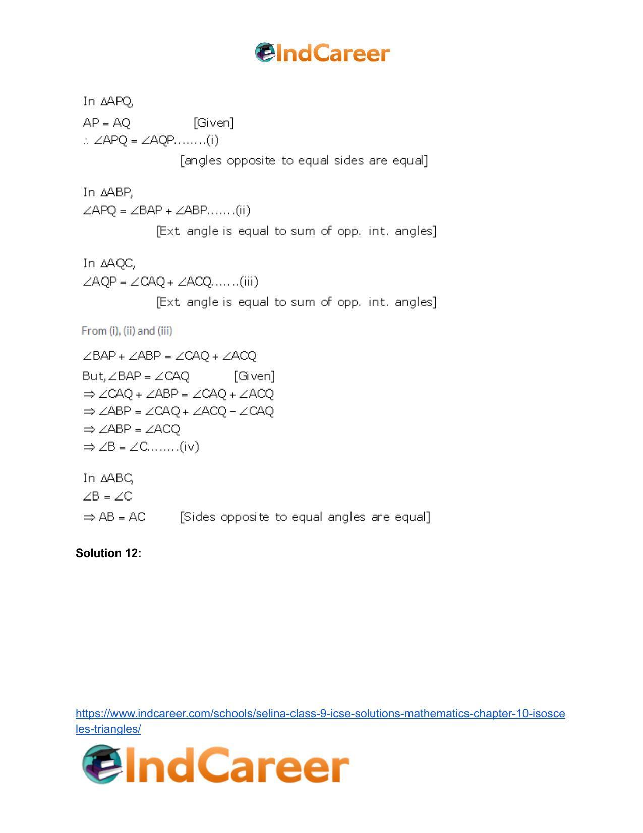 Selina Class 9 ICSE Solutions Mathematics : Chapter 10- Isosceles Triangles - Page 35