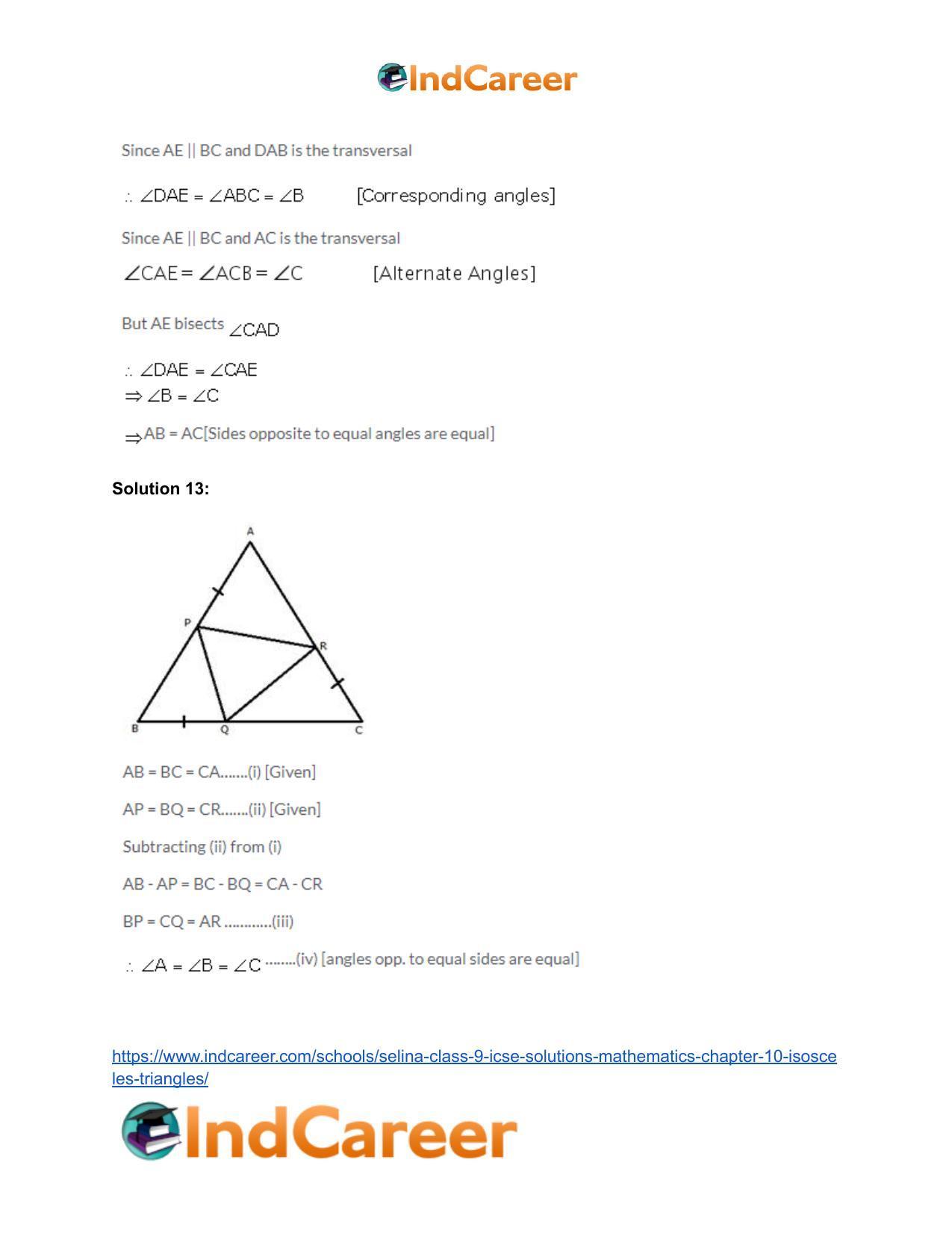Selina Class 9 ICSE Solutions Mathematics : Chapter 10- Isosceles Triangles - Page 36