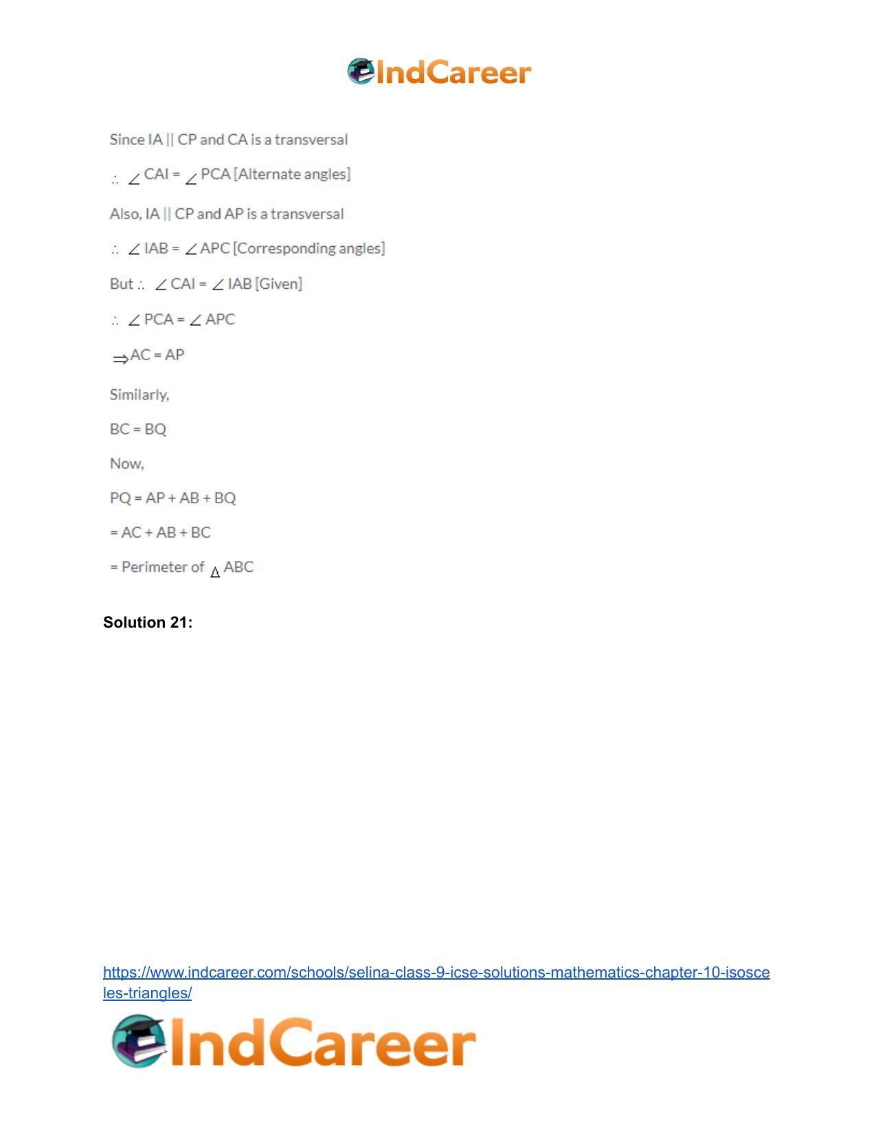 Selina Class 9 ICSE Solutions Mathematics : Chapter 10- Isosceles Triangles - Page 47