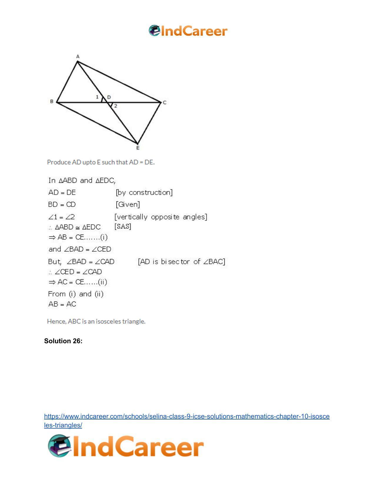 Selina Class 9 ICSE Solutions Mathematics : Chapter 10- Isosceles Triangles - Page 52