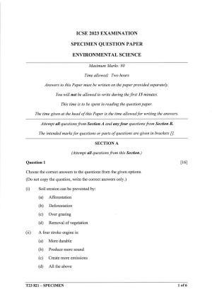 ICSE Class 10 Environmental Science Sample Paper 2023