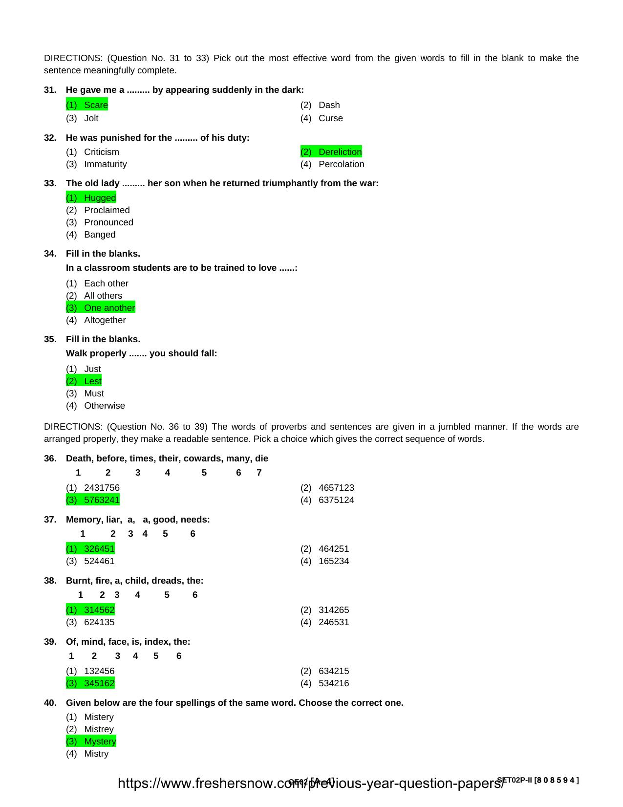 HPU B.Sc Nursing english Sample MCQs - Page 4