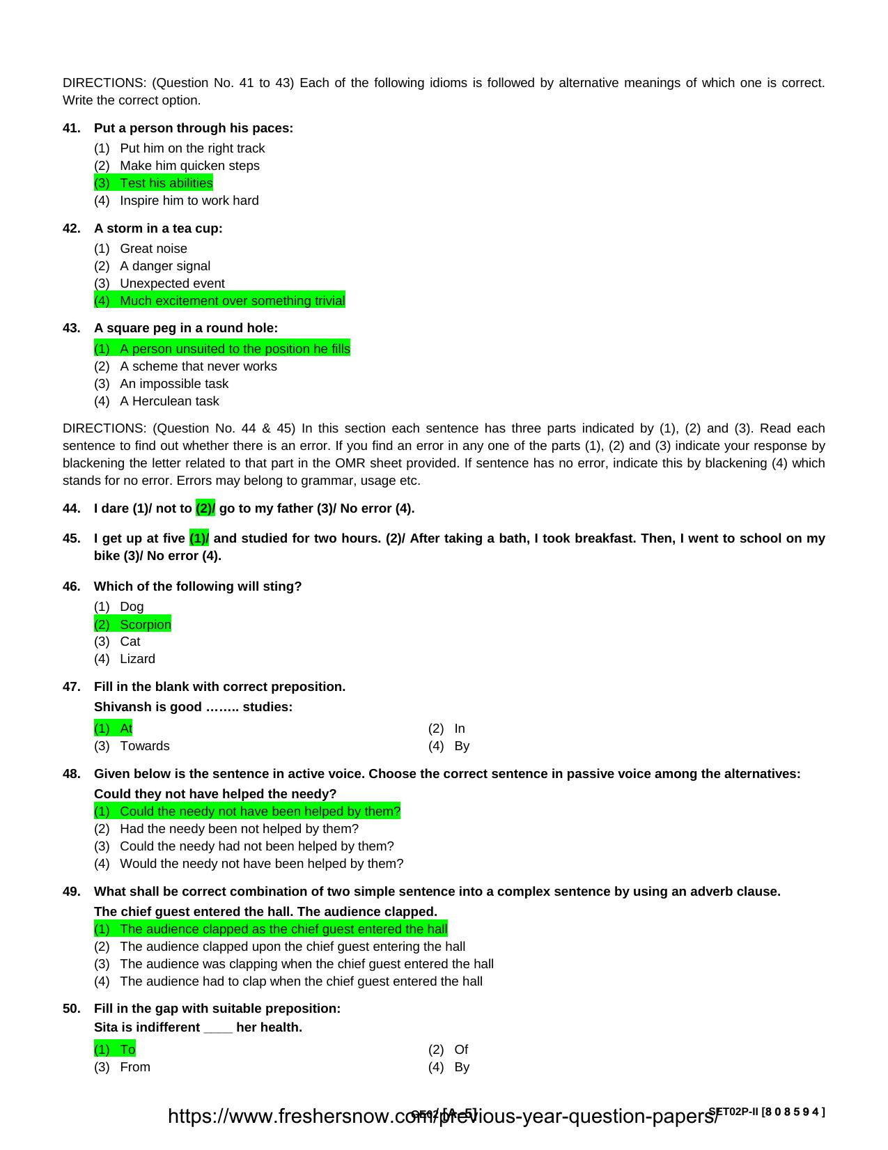 HPU B.Sc Nursing english Sample MCQs - Page 5