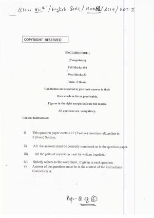 JAC Board Class 12th 2019 ENGLISH CORE SET-1 Model Paper