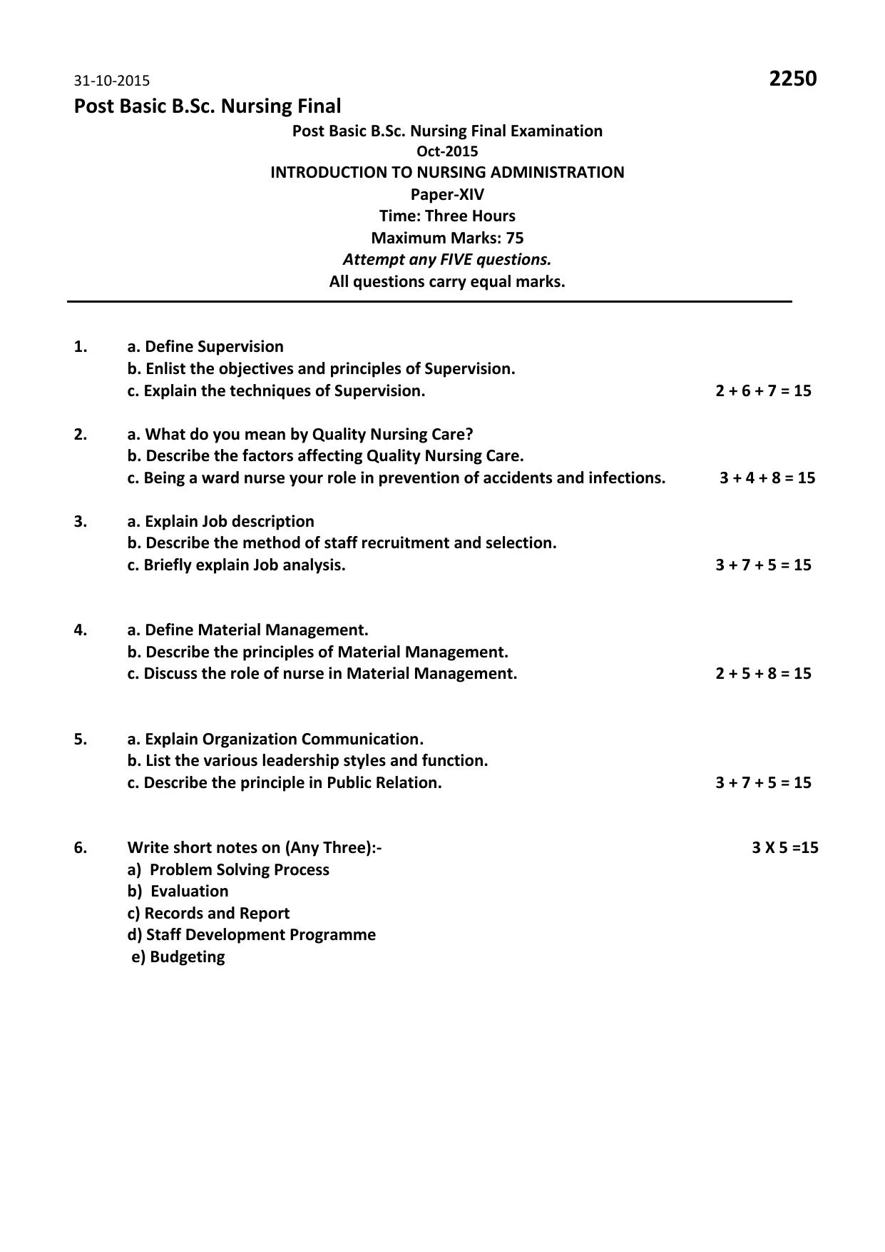 RUHS Post Basic B.Sc Nursing (Final) 2015 Question Paper - Page 2