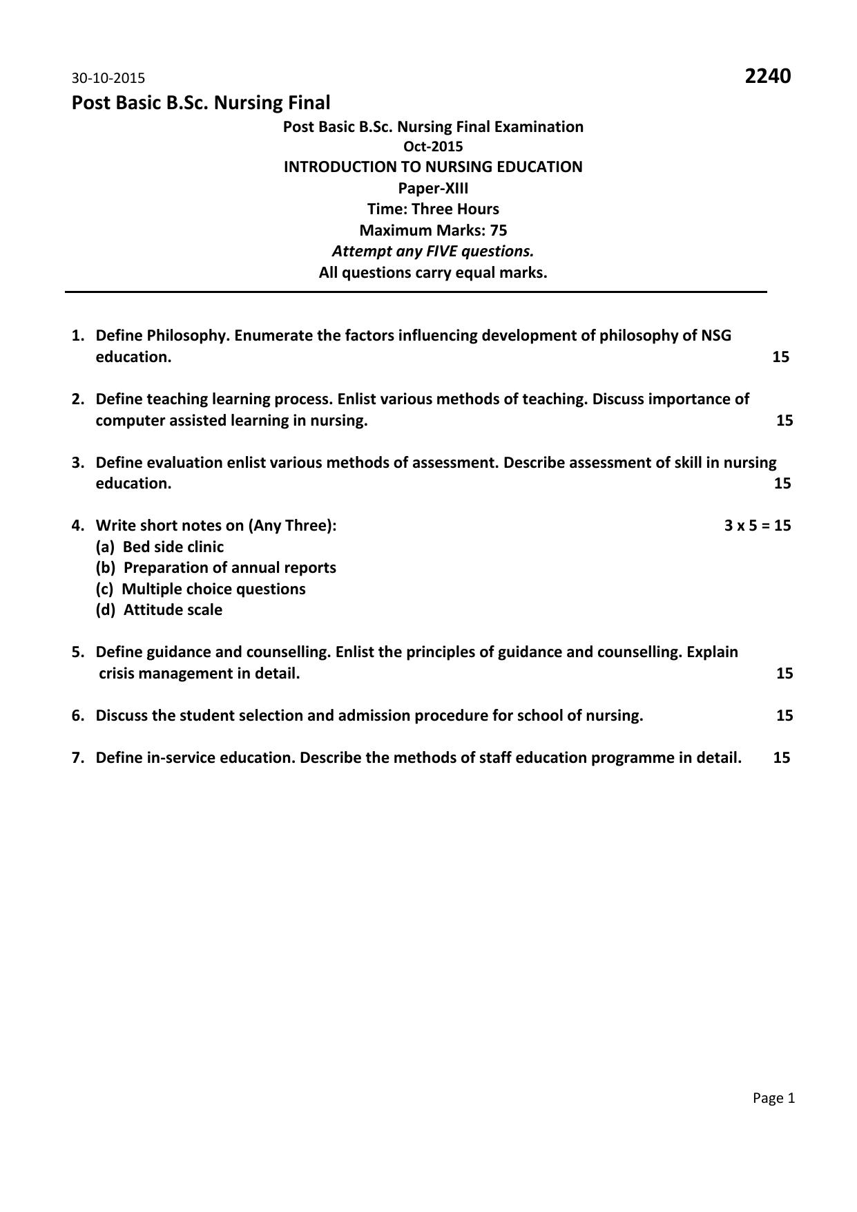 RUHS Post Basic B.Sc Nursing (Final) 2015 Question Paper - Page 3