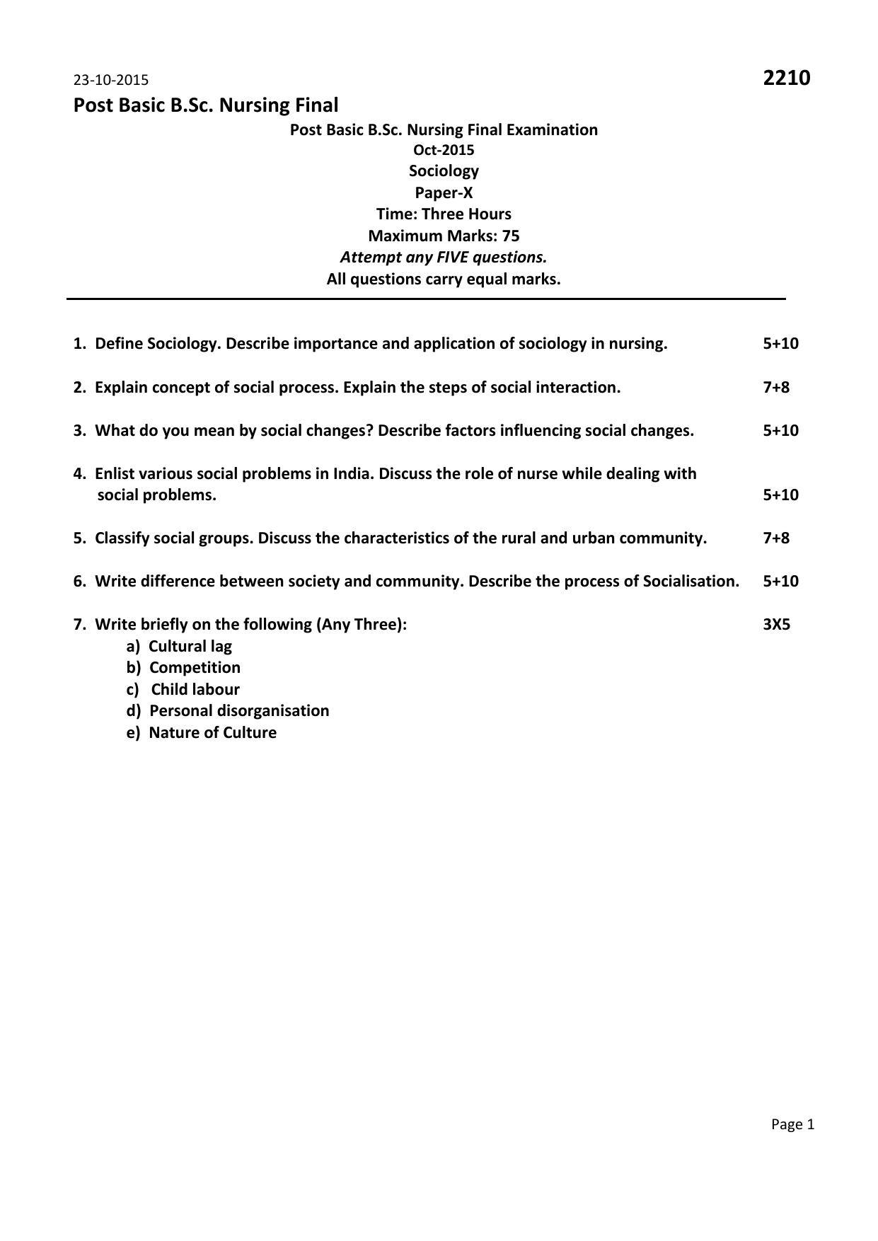 RUHS Post Basic B.Sc Nursing (Final) 2015 Question Paper - Page 5