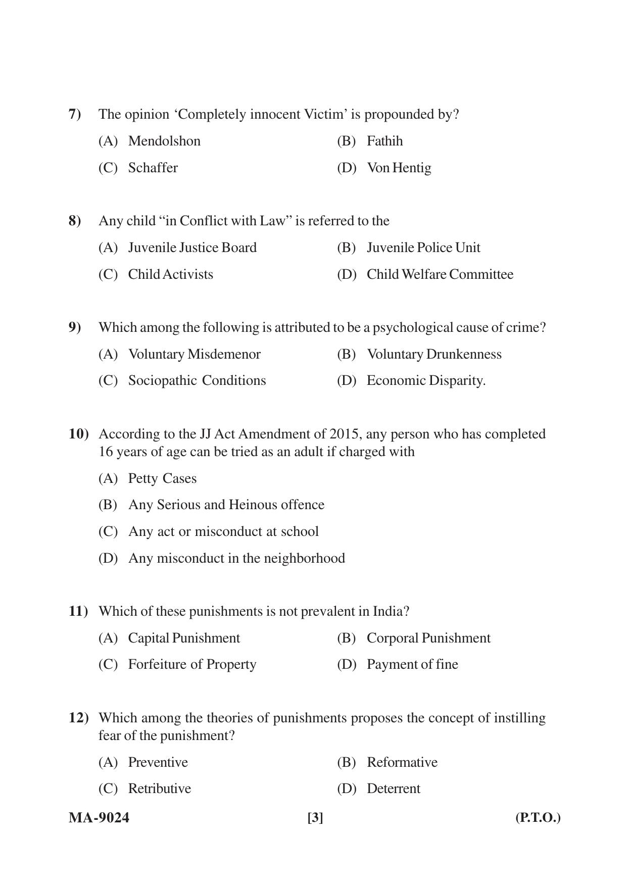 Mysore University PG Entrance Exam 2022: M.Sc Criminology and Forensic Science Question Paper - Page 3