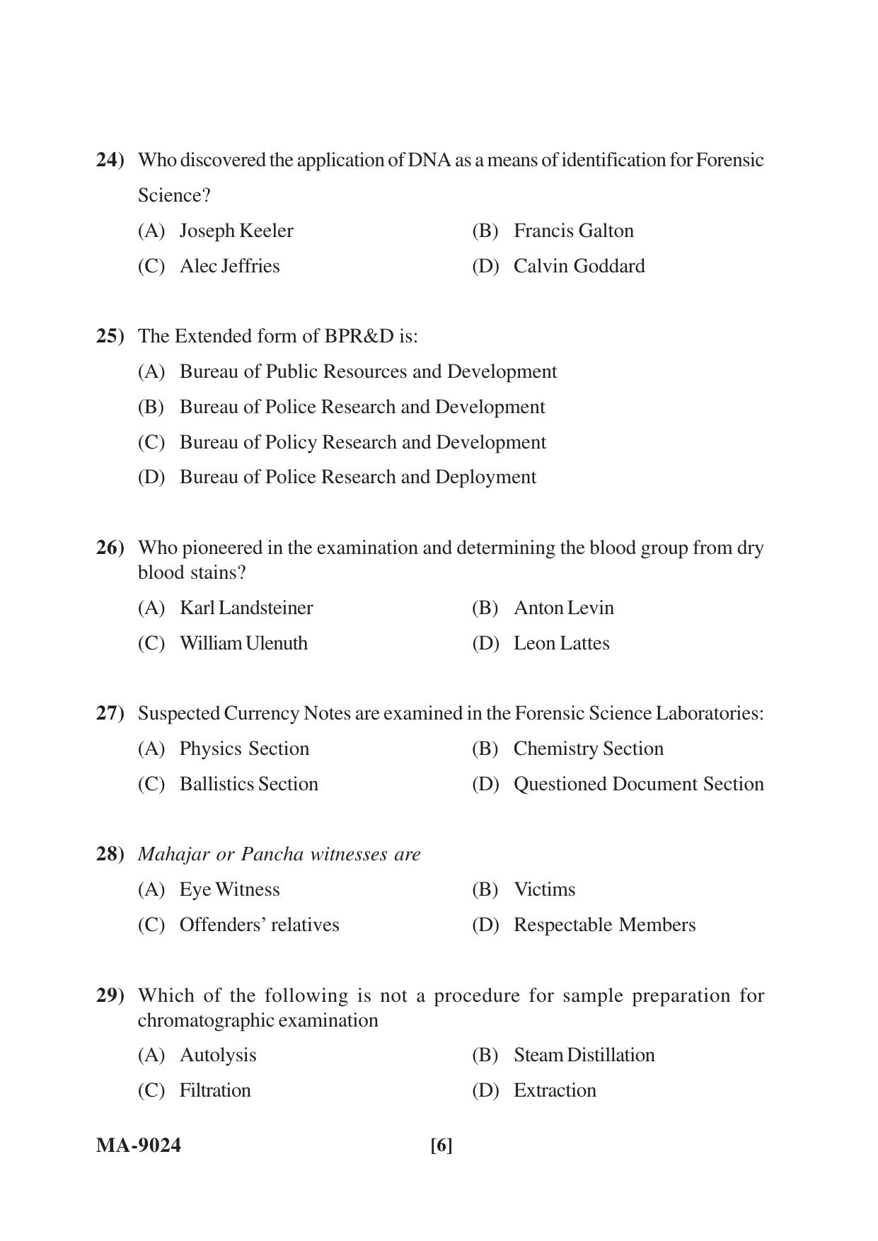 Mysore University PG Entrance Exam 2022: M.Sc Criminology and Forensic Science Question Paper - Page 6