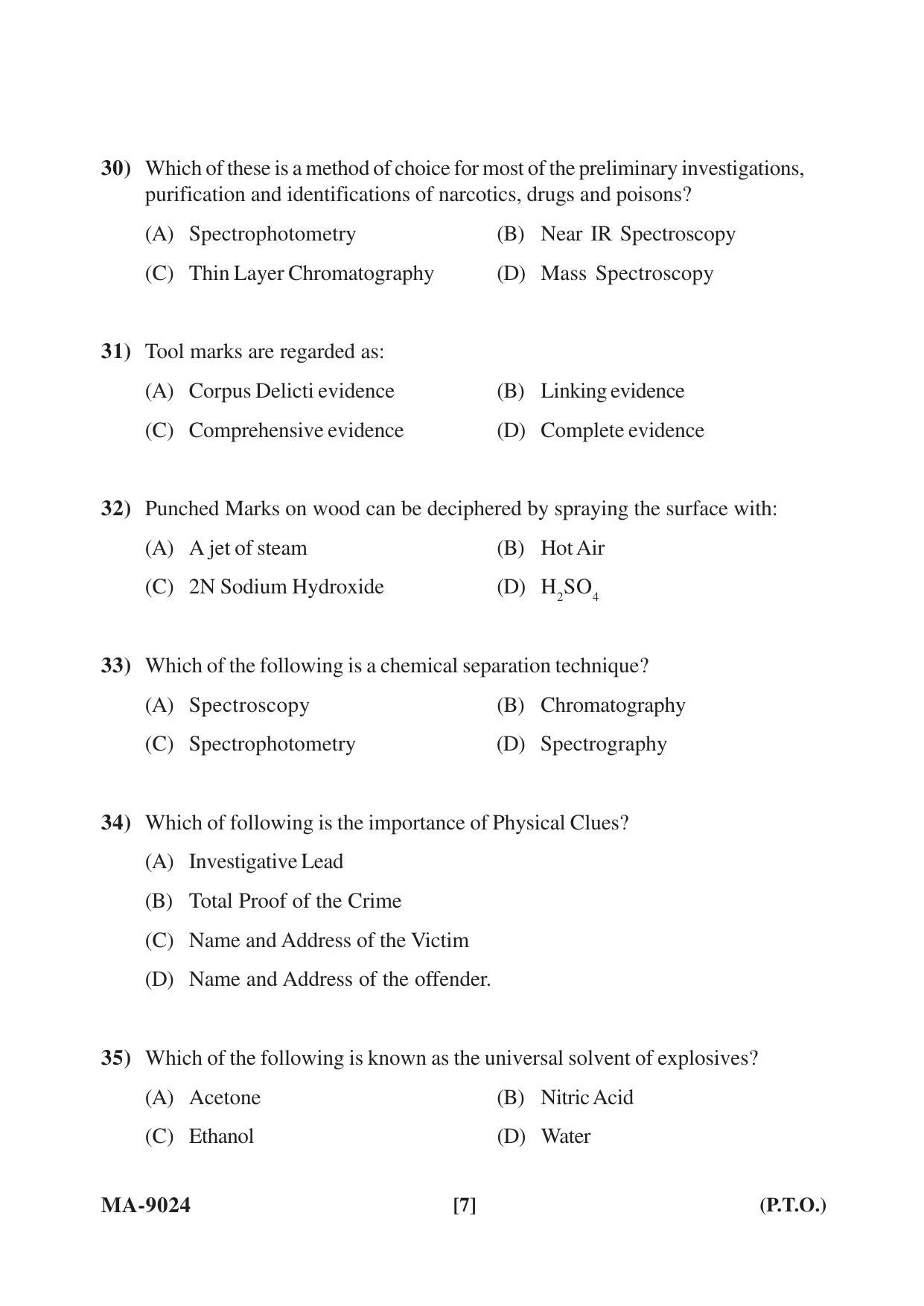 Mysore University PG Entrance Exam 2022: M.Sc Criminology and Forensic Science Question Paper - Page 7