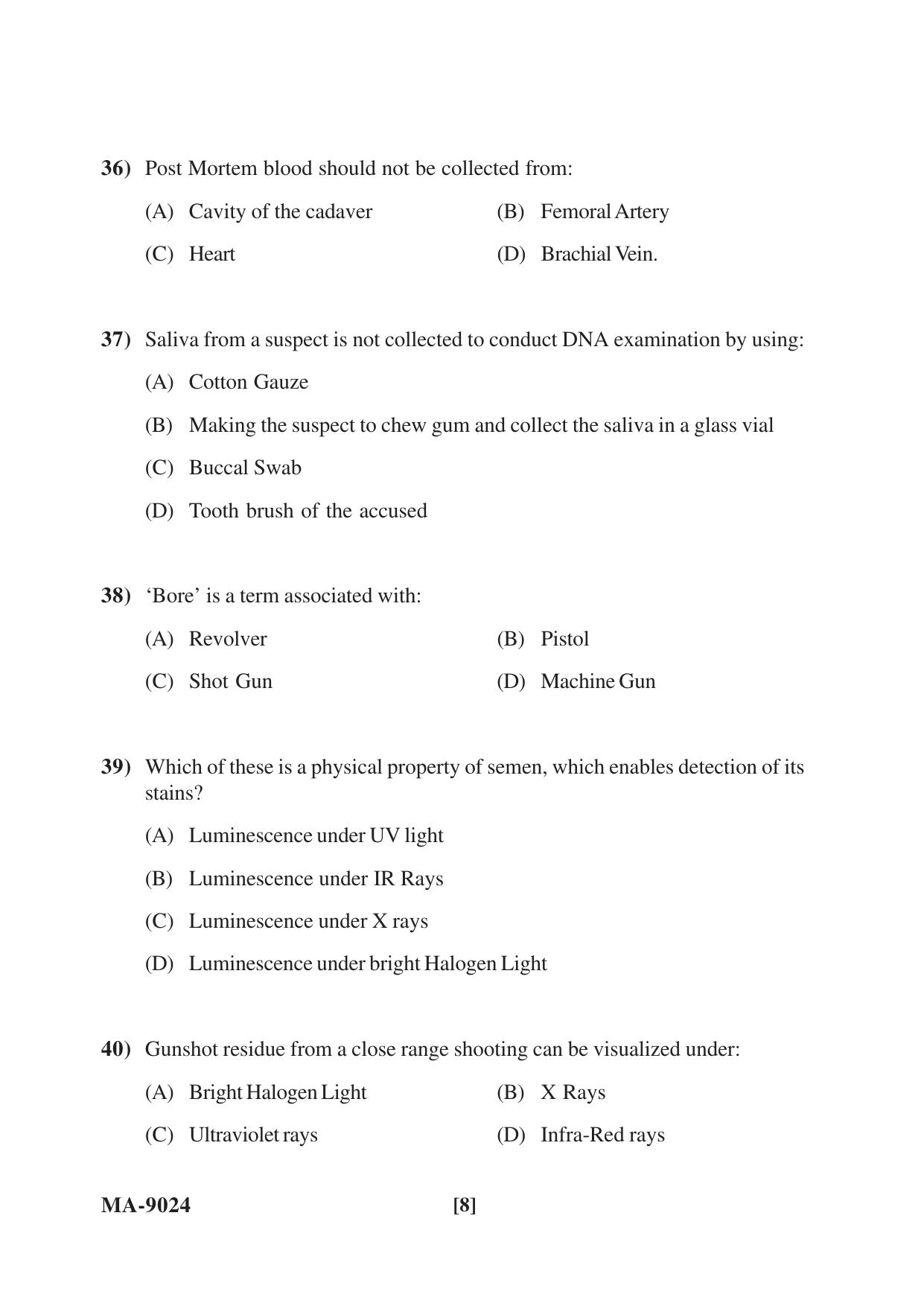 Mysore University PG Entrance Exam 2022: M.Sc Criminology and Forensic Science Question Paper - Page 8