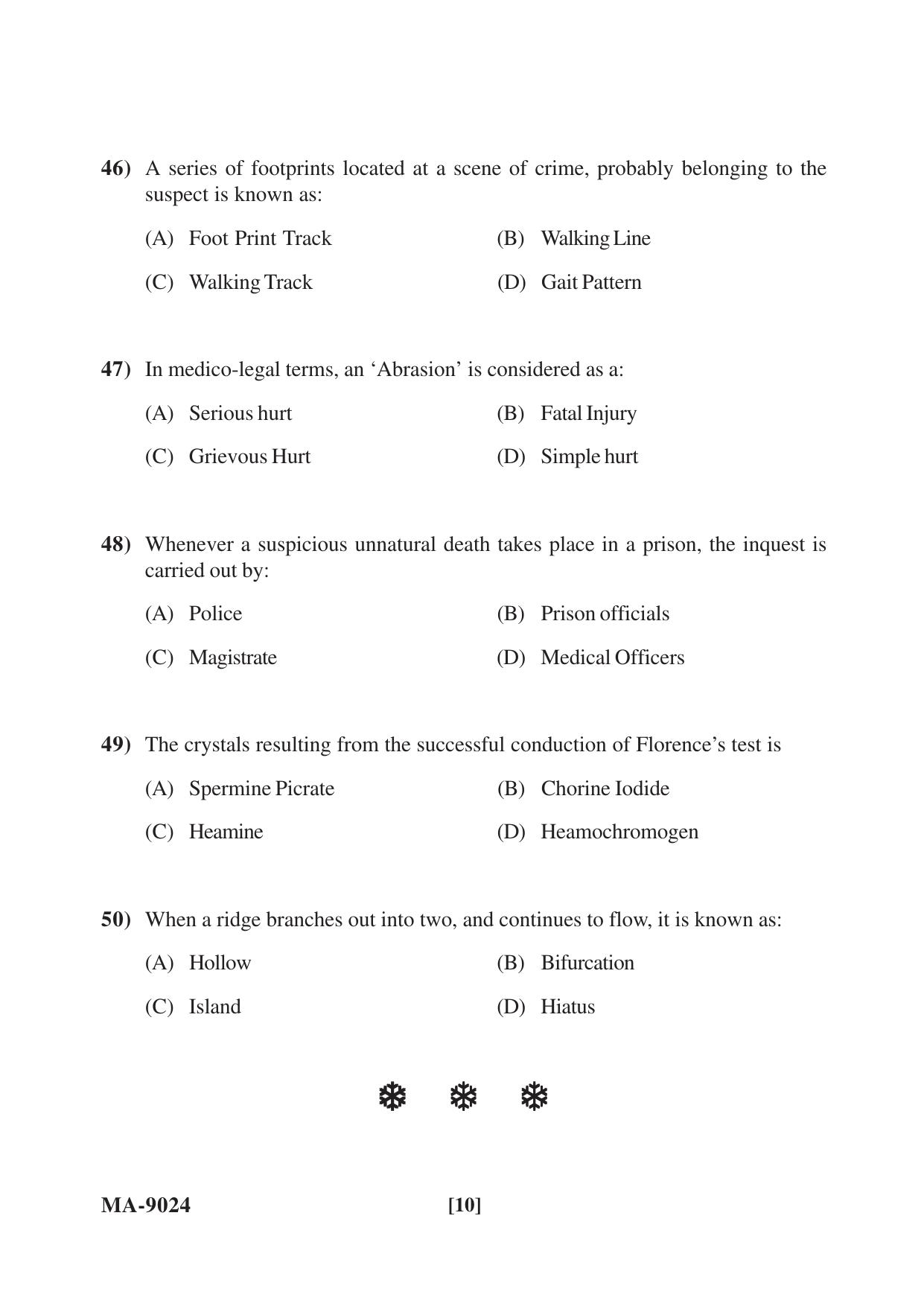 Mysore University PG Entrance Exam 2022: M.Sc Criminology and Forensic Science Question Paper - Page 10