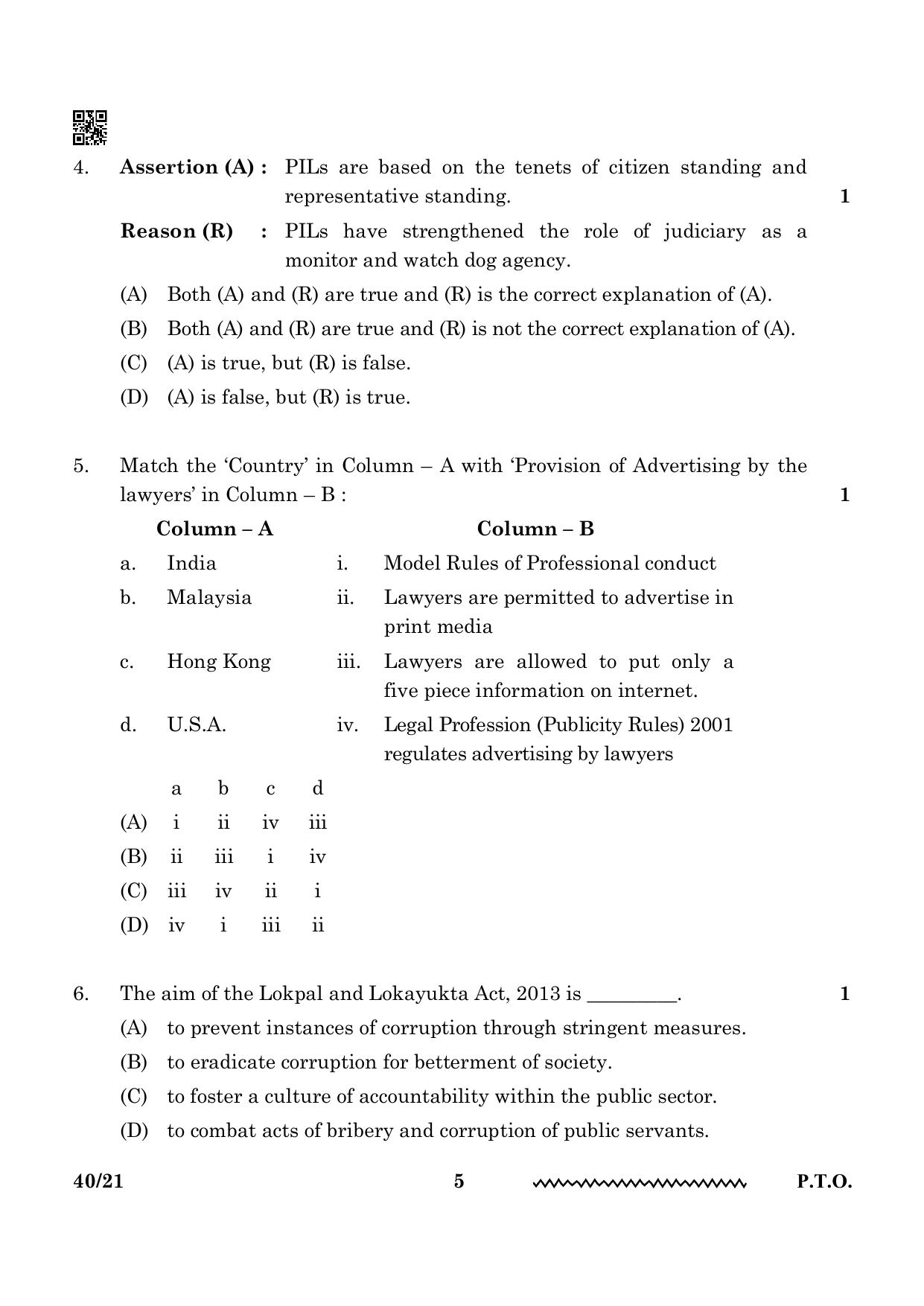 CBSE Class 12 Legal Studies 2024 Question Paper - Page 5