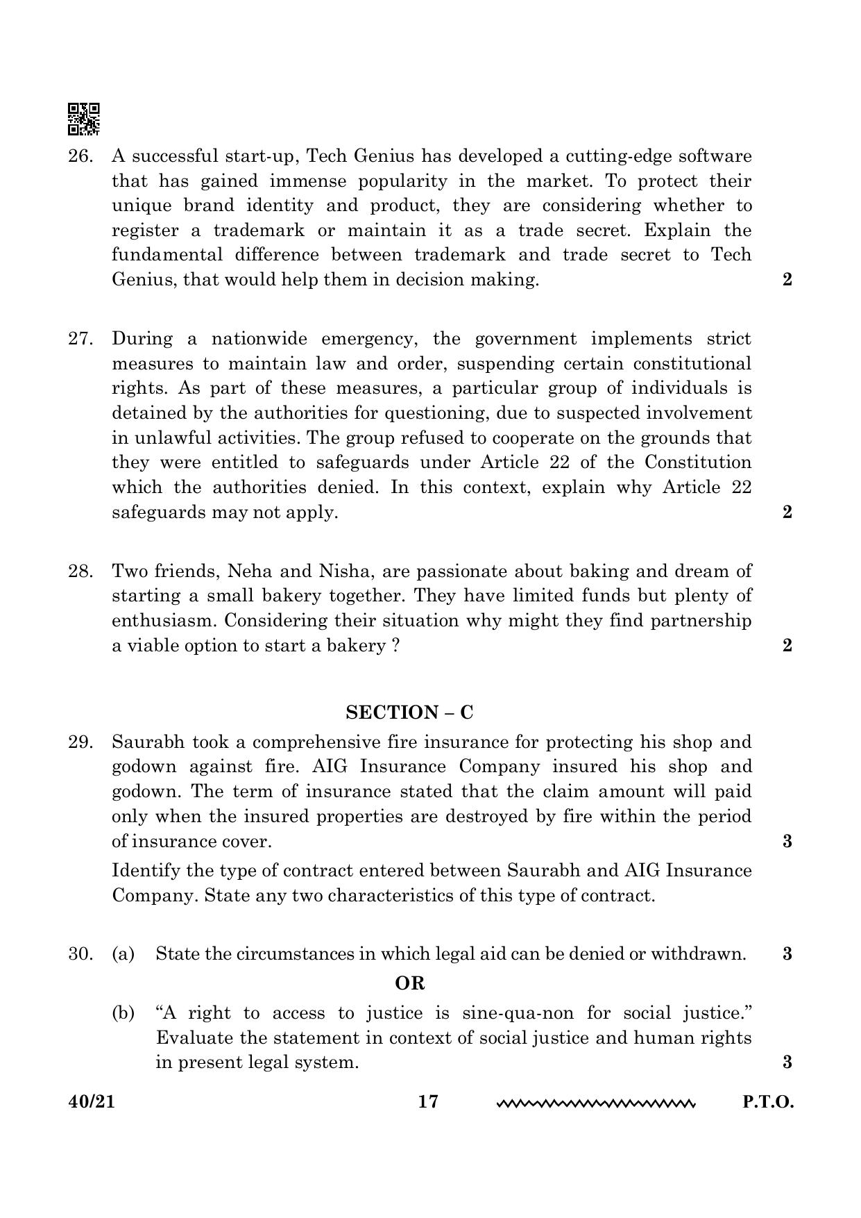 CBSE Class 12 Legal Studies 2024 Question Paper - Page 17