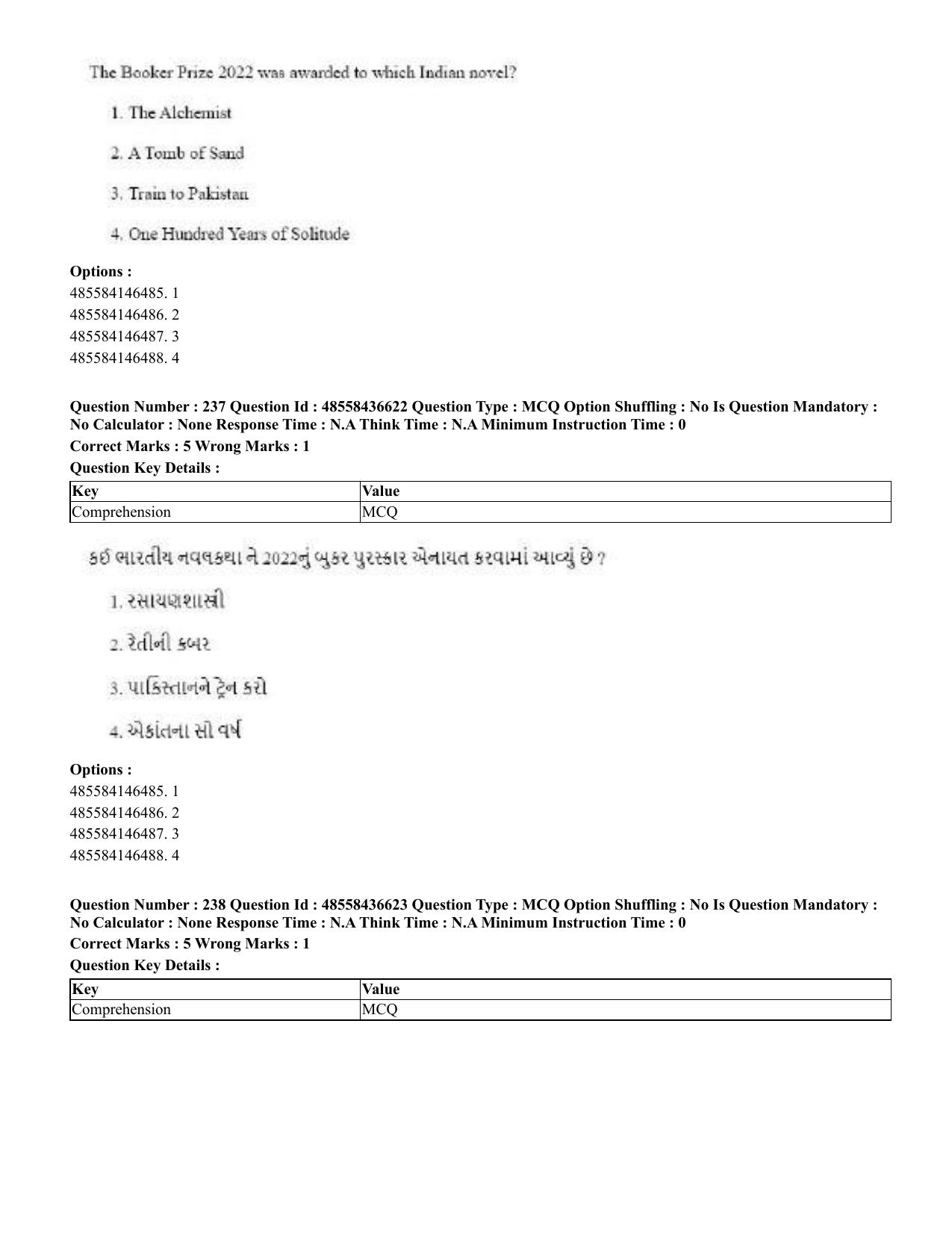 CUET 2023 English Gujarati Shift 3 Question Papers - 22 June 2023 - Page 280