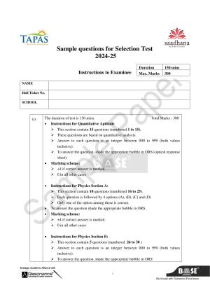 TAPAS Entrance Exam Sample Question Paper 2024-25