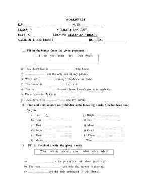 Worksheet for Class 5 English Malu and Bhalu Assignment 2