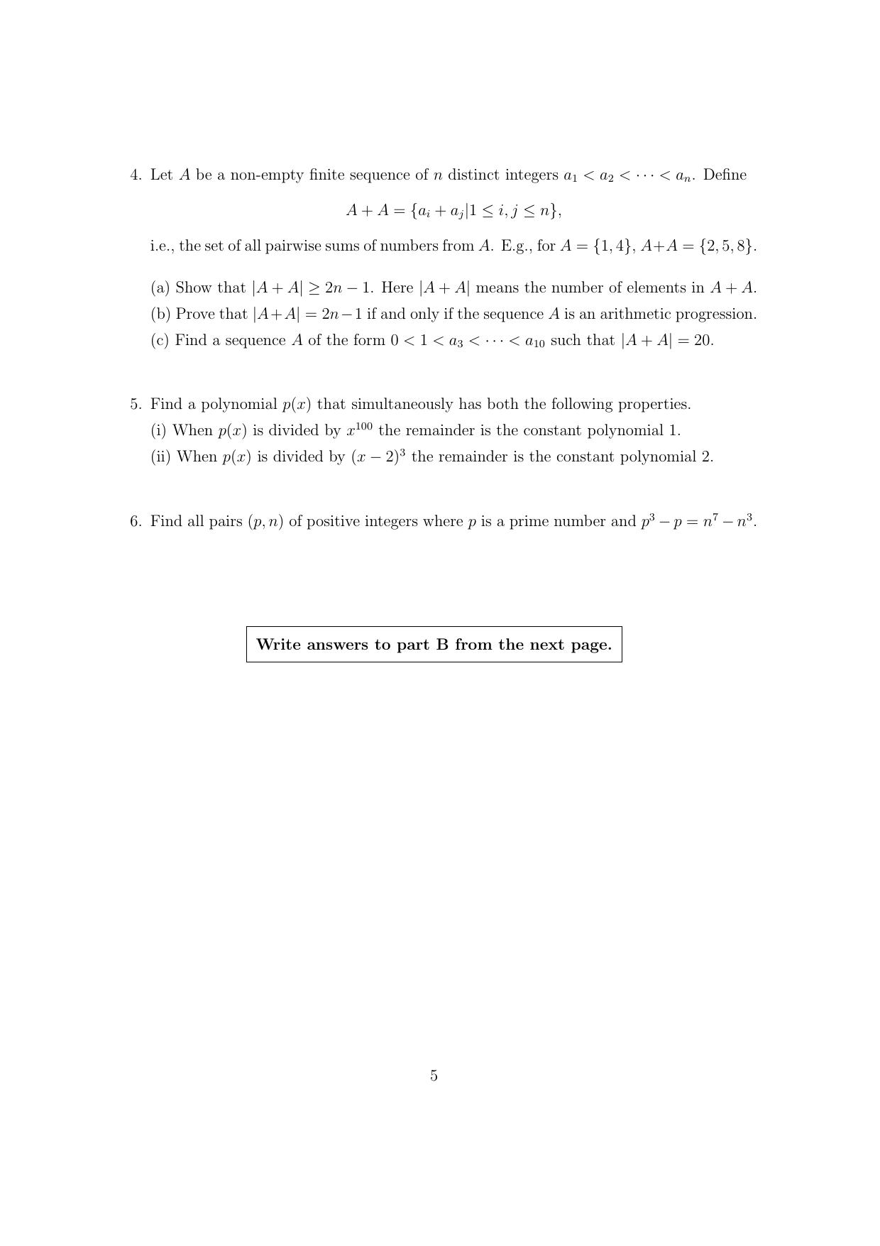 CMI Entrance Exam 2016 Question Paper B.Sc (Hons.) Mathematics and Computer Science - Page 5
