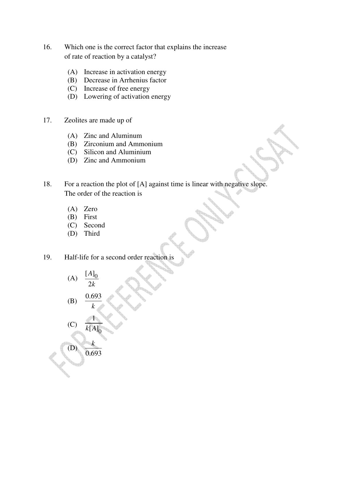 CUSAT CAT 2022 604 CHEMISTRY Question Paper - Page 4
