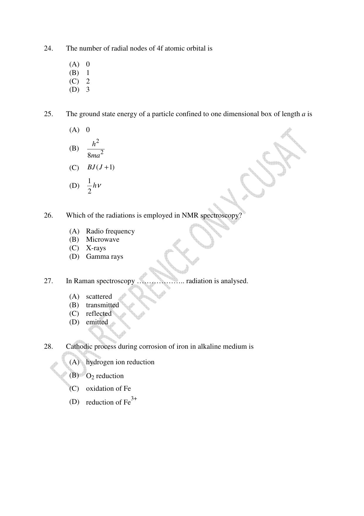 CUSAT CAT 2022 604 CHEMISTRY Question Paper - Page 6