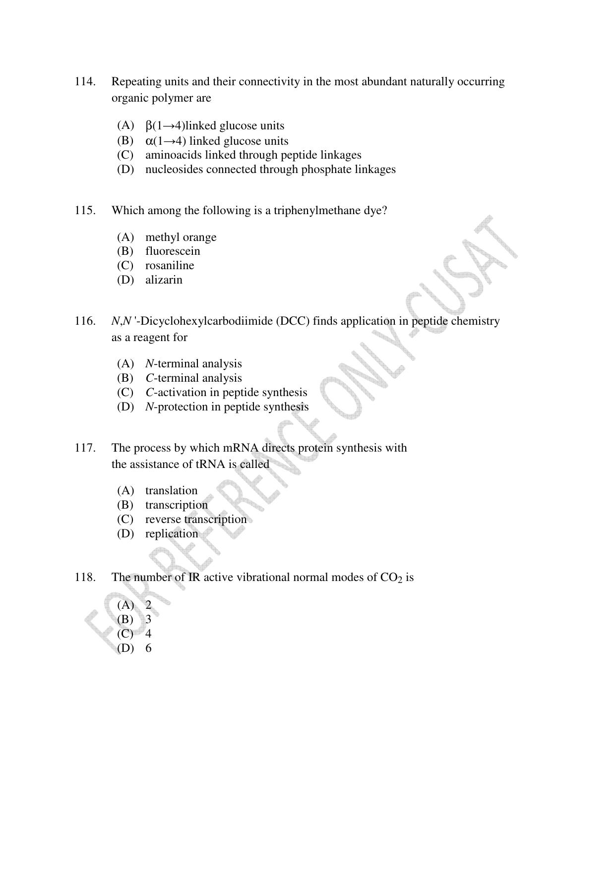 CUSAT CAT 2022 604 CHEMISTRY Question Paper - Page 27