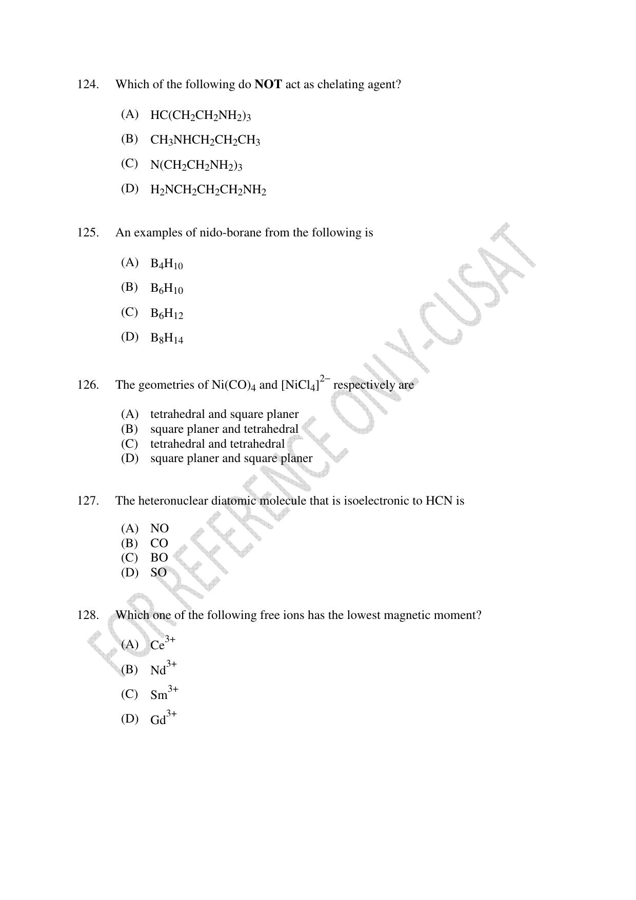 CUSAT CAT 2022 604 CHEMISTRY Question Paper - Page 29
