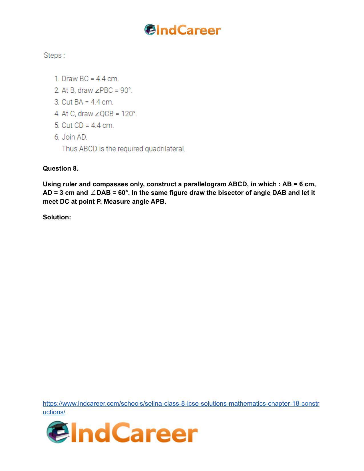 Selina Class 8 ICSE Solutions Mathematics : Chapter 18- Constructions - Page 62