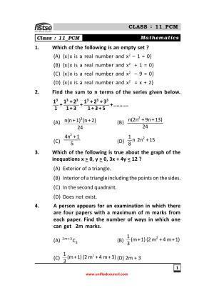 2023 Class 11 PCM NSTSE Sample Question Papers