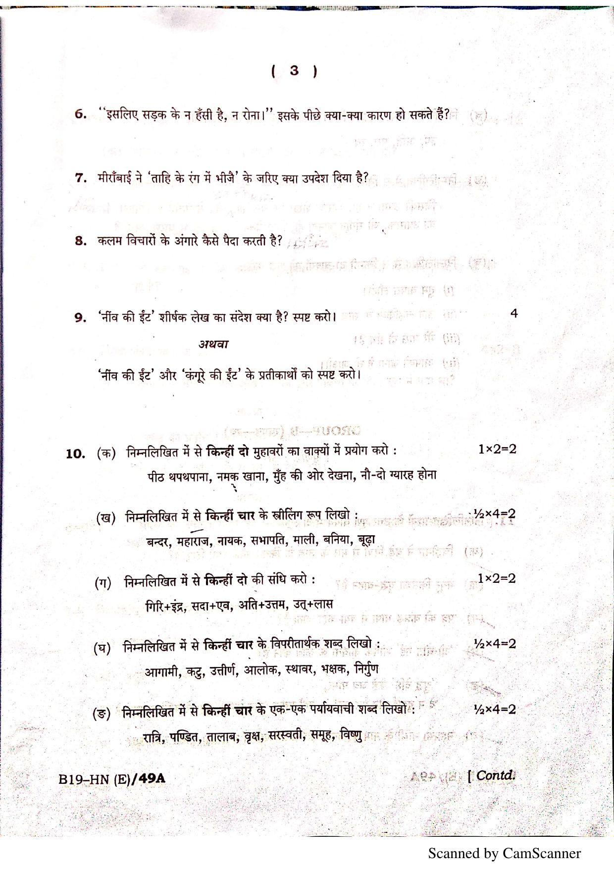 SEBA HSLC Hindi (Elective) Question Paper 2019 - Page 3