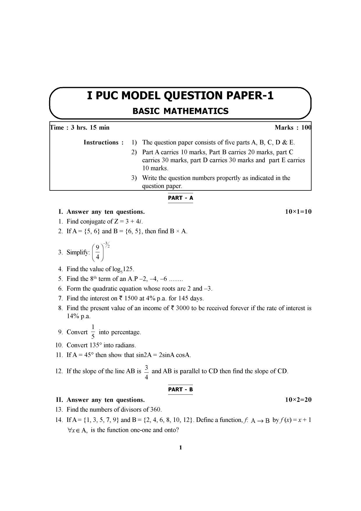Karnataka 1st PUC Question Bank for Basic Maths - Page 5