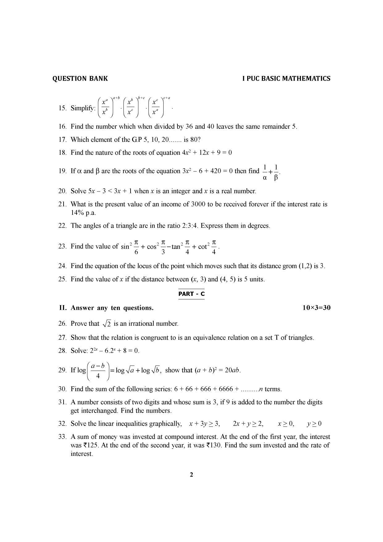 Karnataka 1st PUC Question Bank for Basic Maths - Page 6