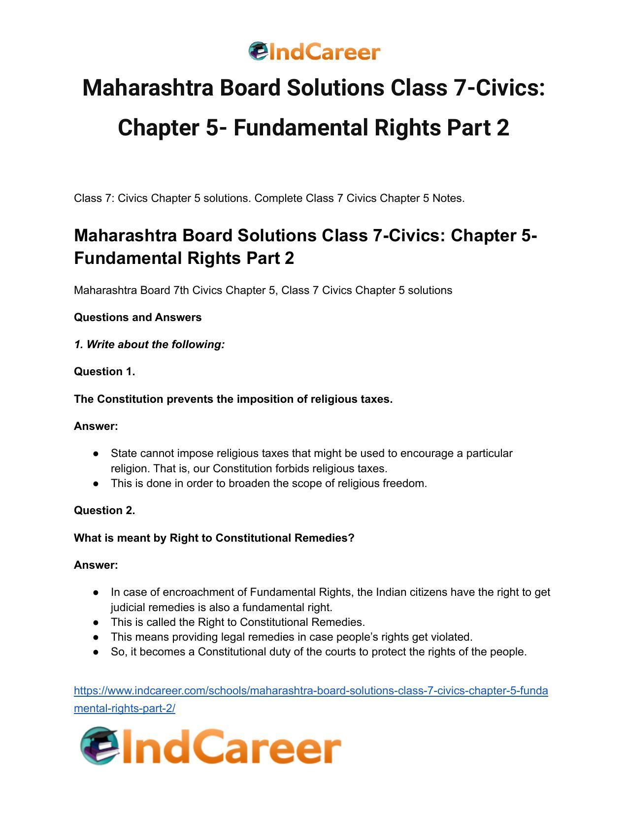 Maharashtra Board Solutions Class 7-Civics: Chapter 5- Fundamental Rights Part 2 - Page 2
